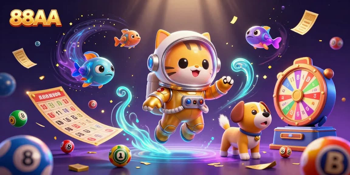 Engage in exciting online gaming experiences at 88AA with vibrant lottery balls and energetic casino elements.