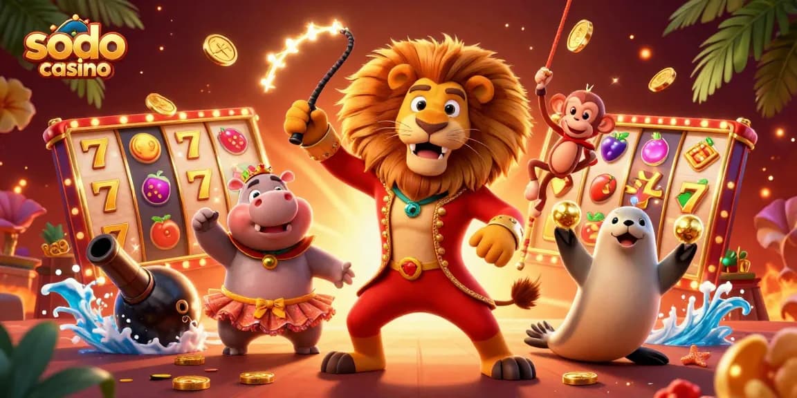 Spark winnings at Sodo Casino with vibrant slot reels, animated characters, and dazzling game elements.