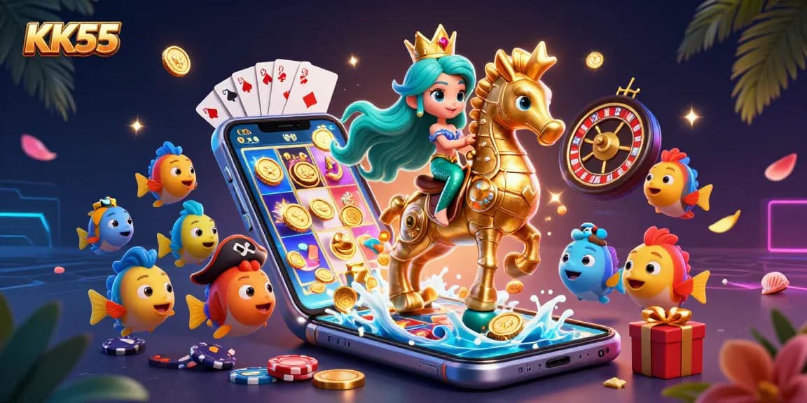 Experience thrilling gameplay at KK55 with a colorful 3D mermaid theme and dynamic casino elements.