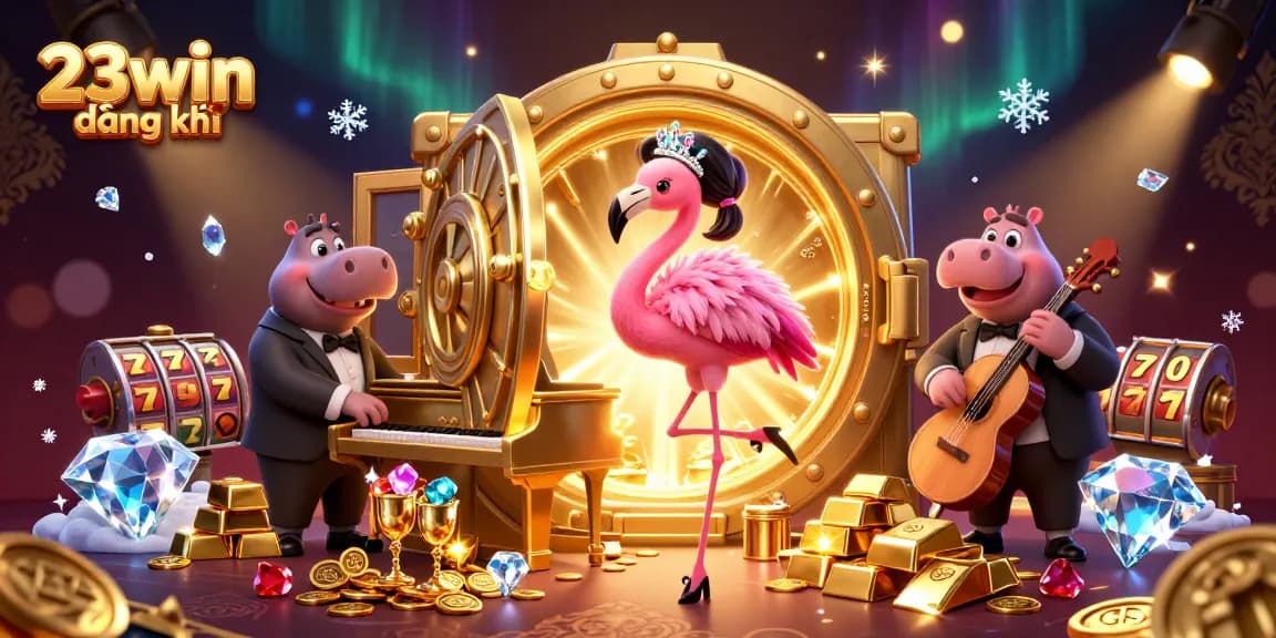 Engage with the thrilling 23win đăng ký experience, featuring colorful casino elements and lively characters.