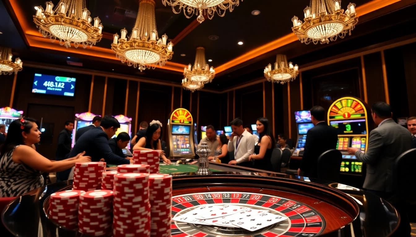 Engage with thrilling games at ONE88.COM, featuring roulette, poker chips, and vibrant casino action.