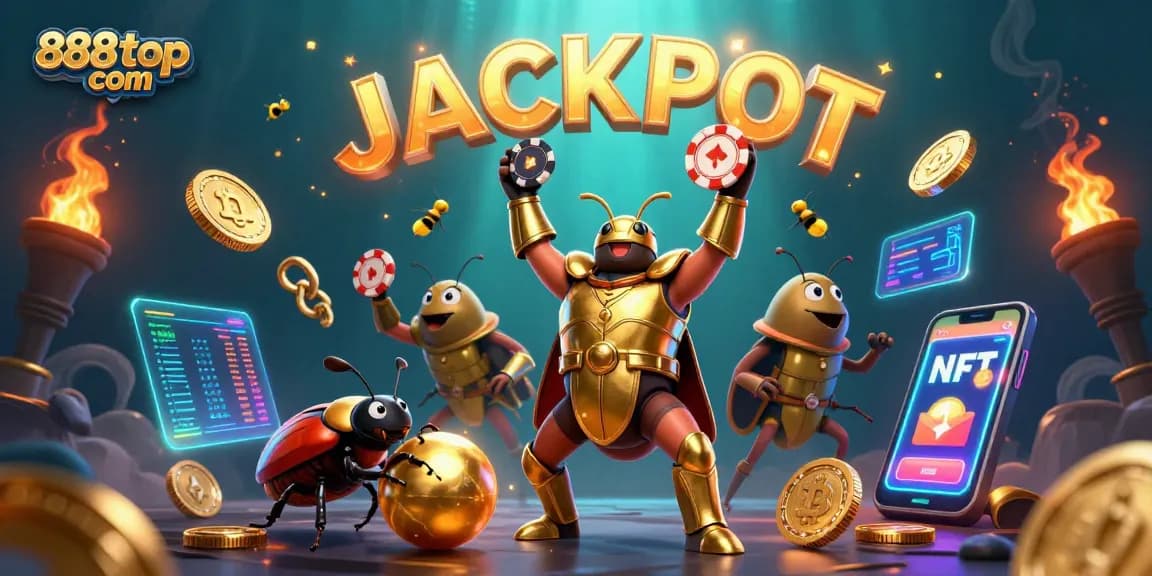 Win big on 888top com with vibrant casino characters celebrating a jackpot victory!