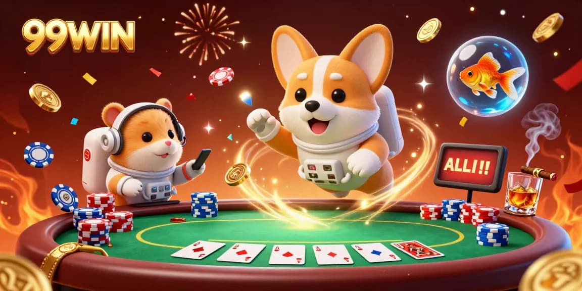 Engage with thrilling 99WIN casino experiences featuring playful characters in a vibrant scene.