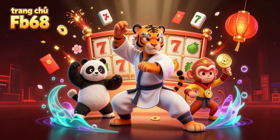 Engage in the excitement at trang chủ Fb68 with a vibrant 3D illustration of playful characters and casino themes.