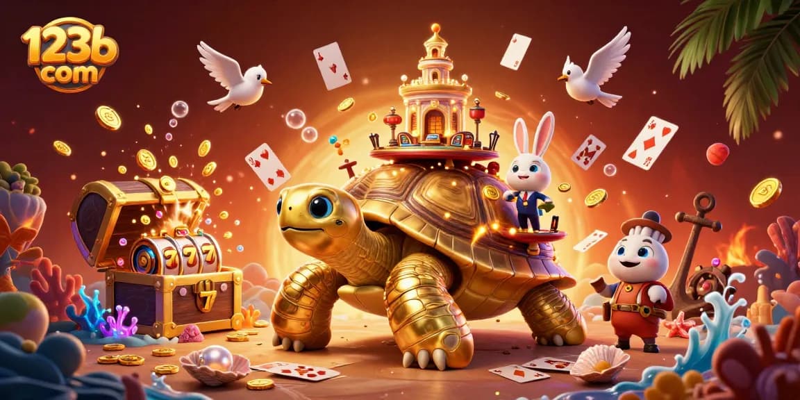 Engage in thrilling gaming adventures with 123b com in an exciting casino scene featuring a golden tortoise.