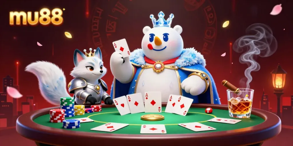 Engage in thrilling gameplay at mu88 with a vibrant poker scene featuring a polar bear and snow fox.
