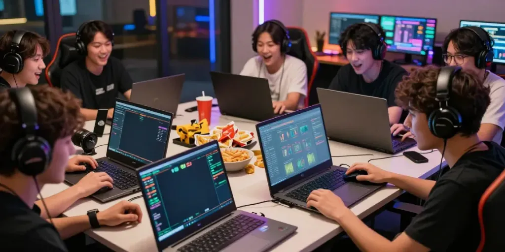 Enthusiastic players engaging in FC88 online gaming with vibrant atmosphere