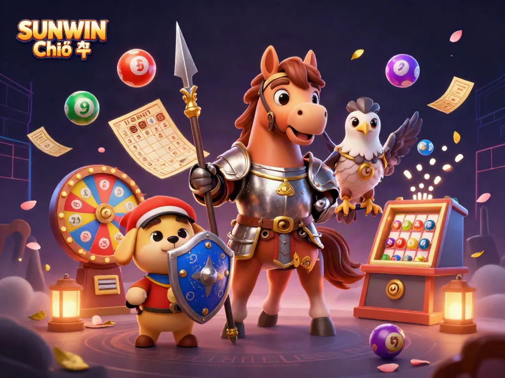 Experience the thrilling energy of SUNWIN Chính thức in this vibrant 3D casino scene with lively lottery and game elements.