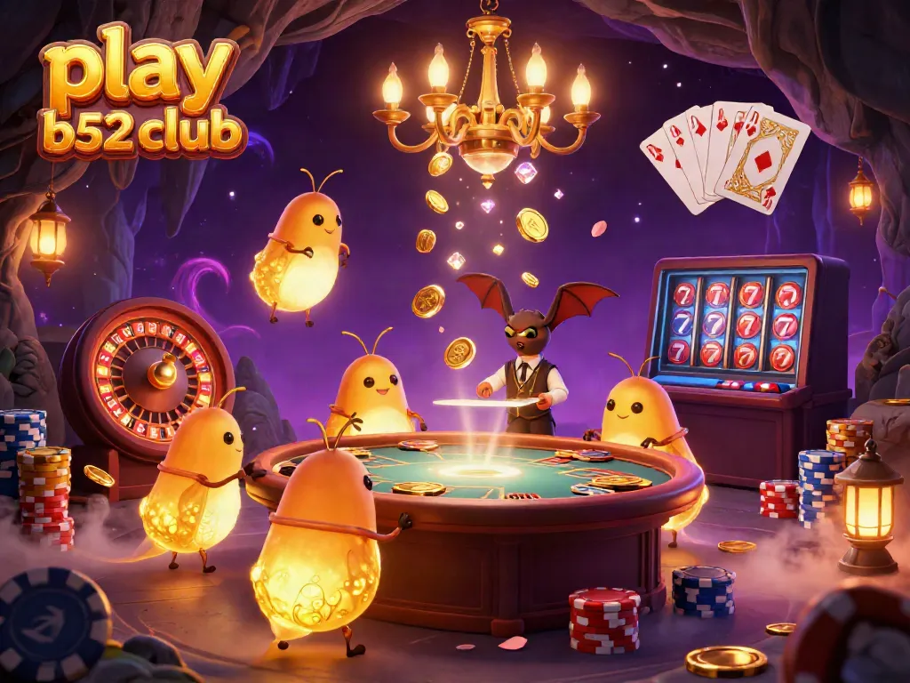 Play B52 Club to experience an exciting 3D casino animation with vibrant glowworms and immersive game elements.