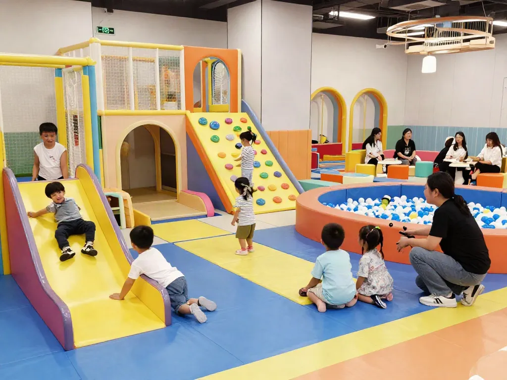 Children enjoying their time at rokok88 alternatif indoor playground with safe play zones.