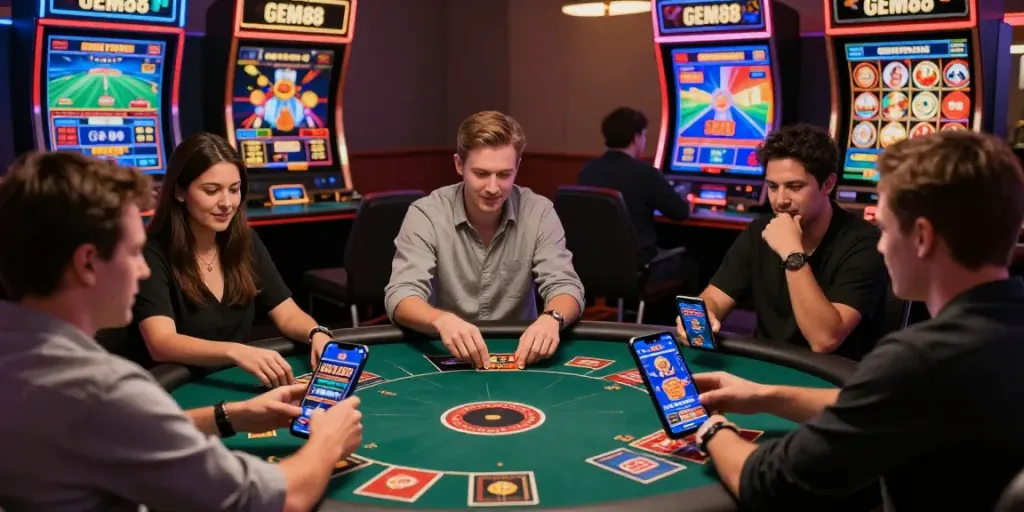 Engaged players using the GEM88 app for online betting and games.