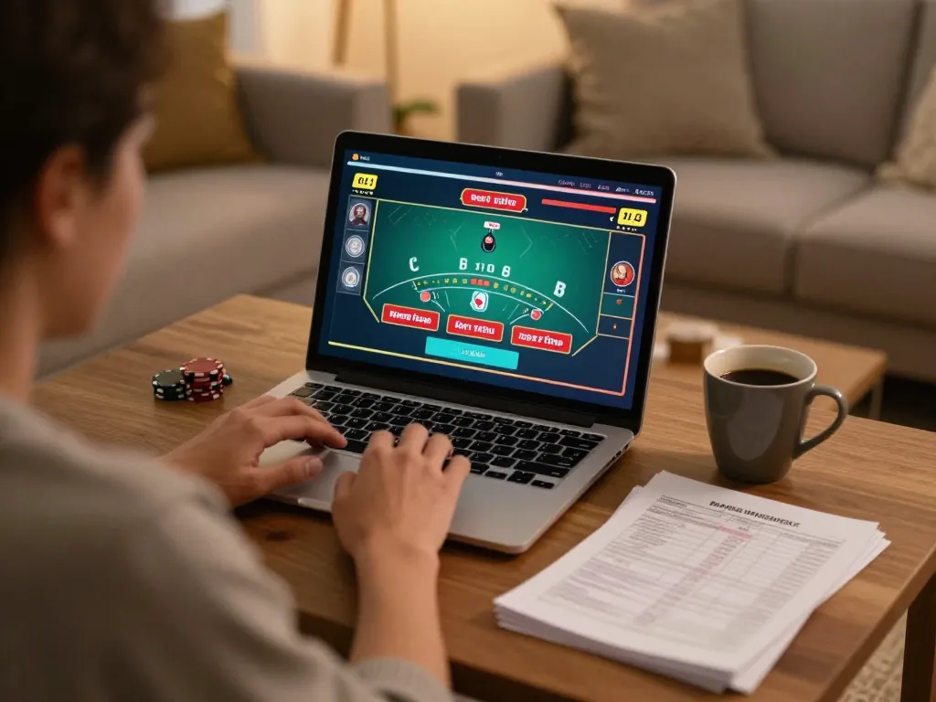 Engaging in live dealer blackjack gameplay at home via https://rr88c.org/ with strategic notes visible.