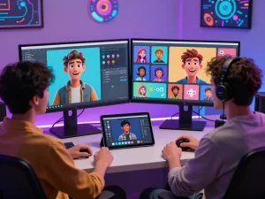 Engaging crushon AI chat environment with customizable avatars, showcasing tech-savvy user interaction.