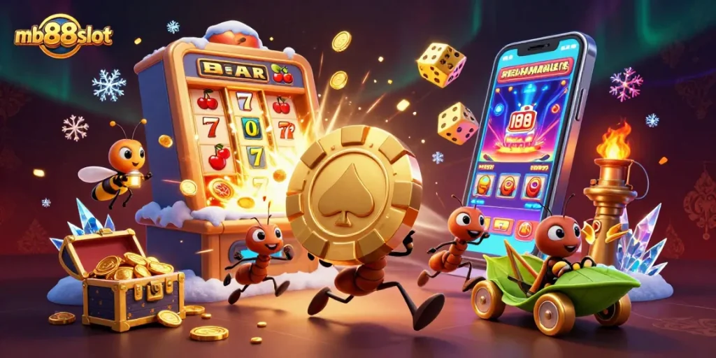 Engage with mb88slot and experience thrilling moments bursting with jackpots in this 3D casino illustration.