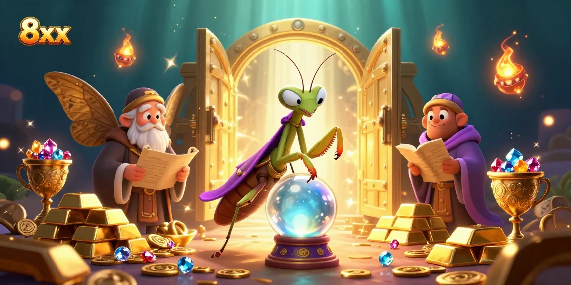 Engage with the vibrant world of 8xx, where cartoon fortune tellers reveal secret strategies amidst sparkling treasures.