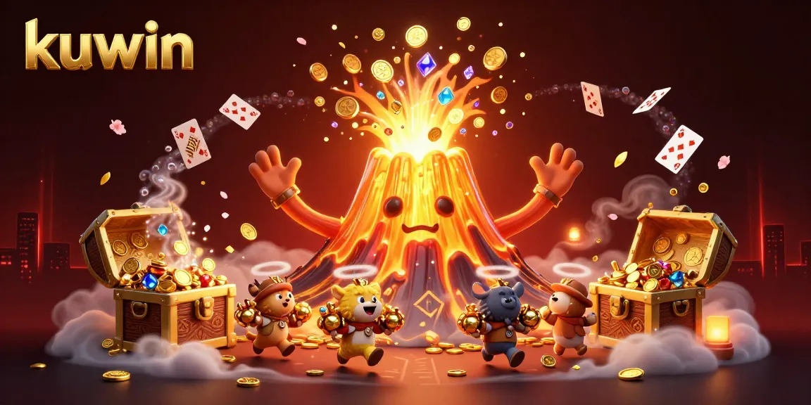 Kuwin showcases an exciting eruption of treasures with lively characters in a vibrant 3D casino scene.
