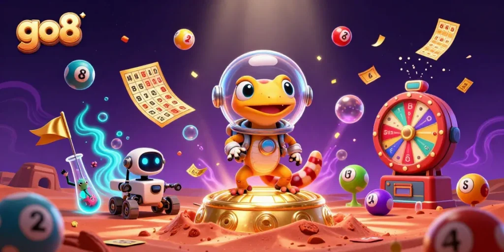 Engage with go8's vibrant gaming experience discovering a golden casino on Mars.
