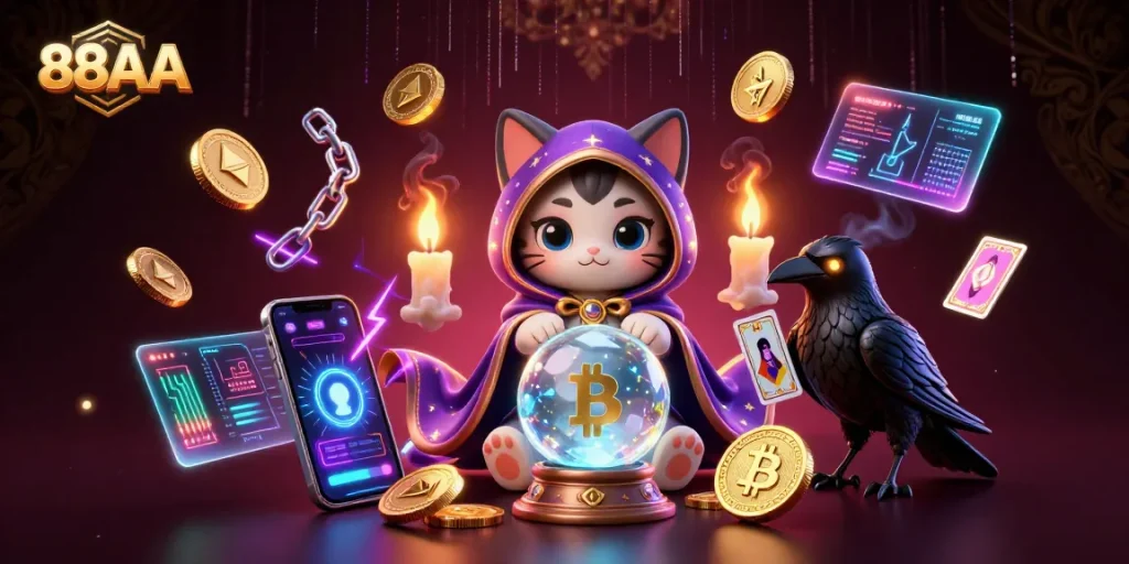 Experience thrilling gameplay at 88AA with vibrant 3D casino art and crypto elements.